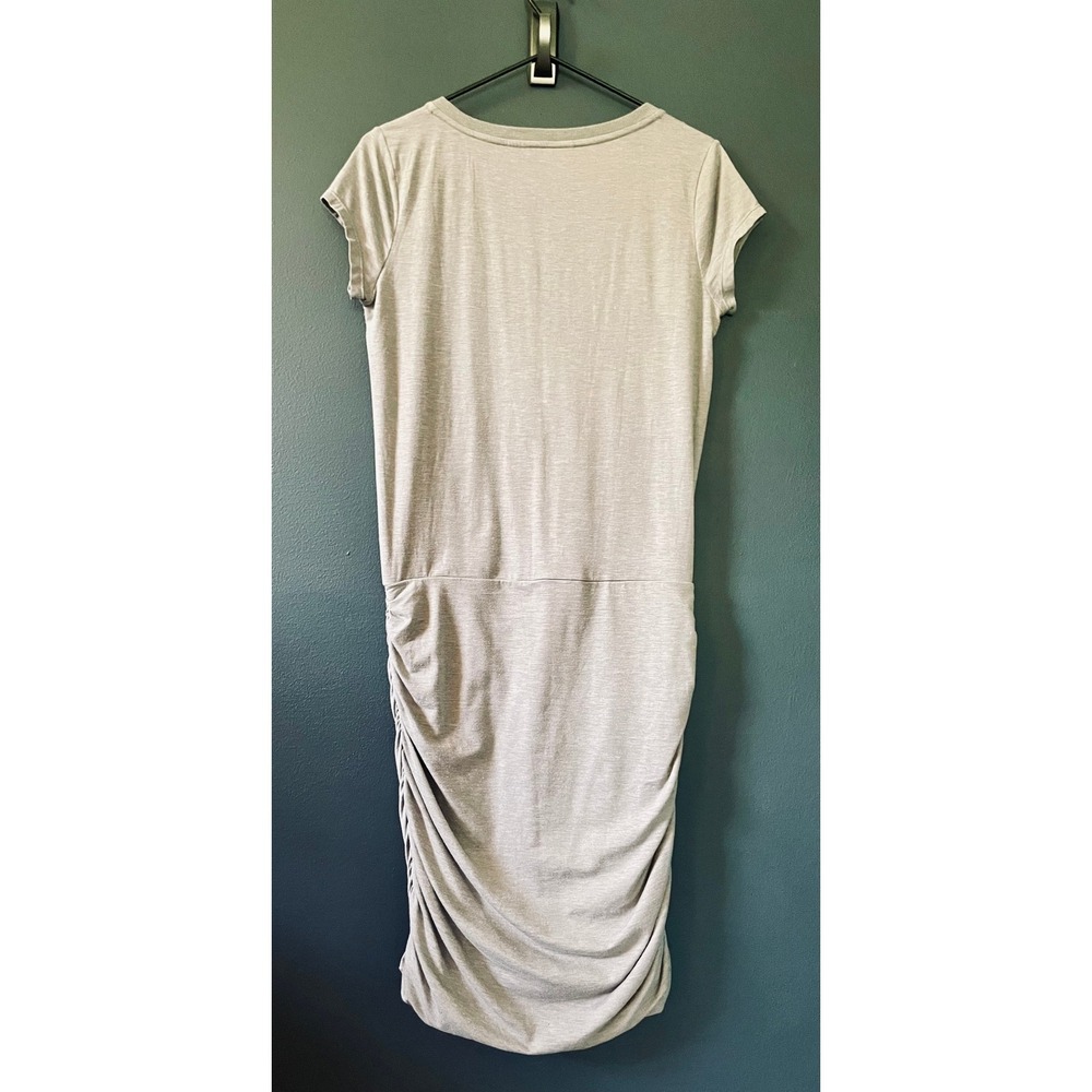 Athleta Topanga T-Shirt Dress, Heathered Gray V-Neck, Ruched Side, Drop Waist - Picture 6 of 13